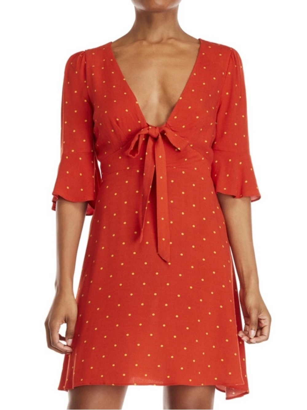 Free People Red Mini Dress with Yellow Polka Dots Small